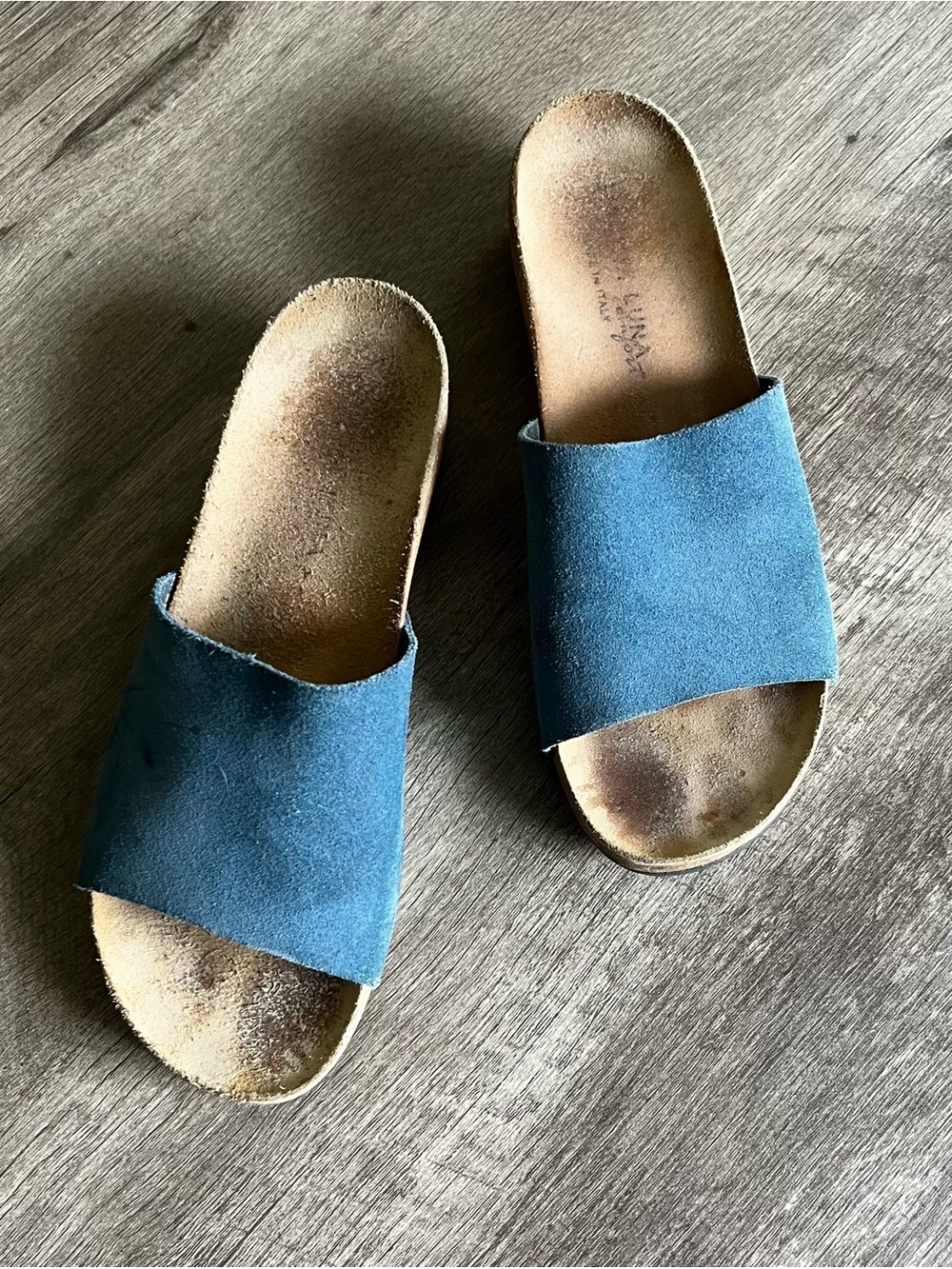 Marina Luna Blue Suede Slide Sandals - Size 8